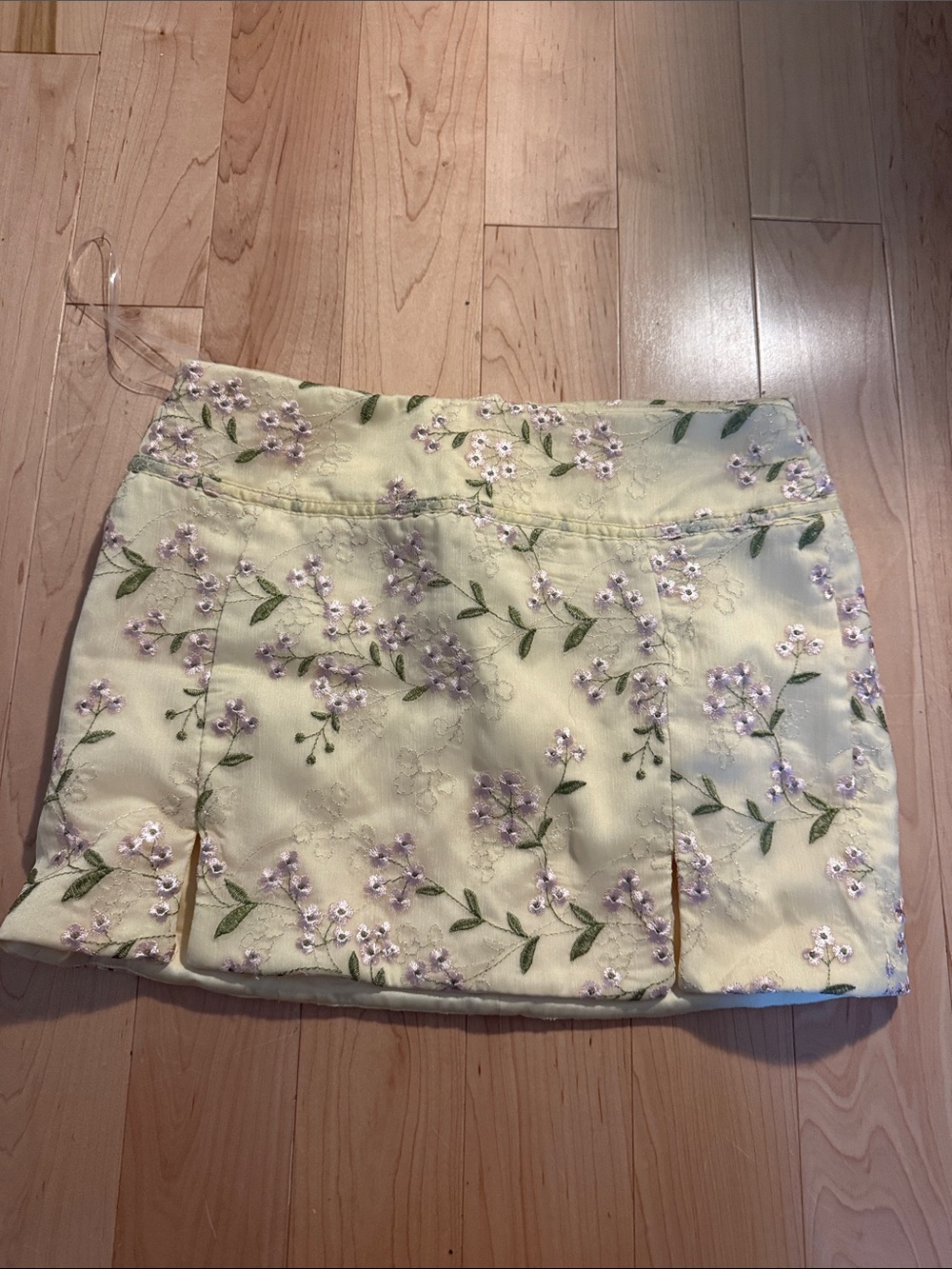 Embroidered Floral Mini Skirt in Pale Yellow